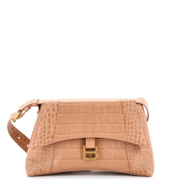 Balenciaga Downtown Soft Hourglass Shoulder Bag Crocodile Embossed Leather Small