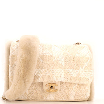 Chanel CC Muff Flap Bag Quilted Tweed and Lambskin with Shearling Jumbo