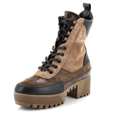 Louis Vuitton Women's Laureate Platform Desert Boots Suede with Monogram Canvas