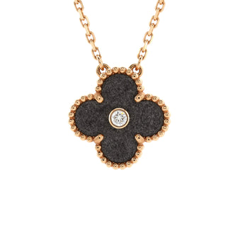 Van Cleef & Arpels Vintage Alhambra Pendant Necklace 18K Rose Gold and Silver Obsidian with Diamond