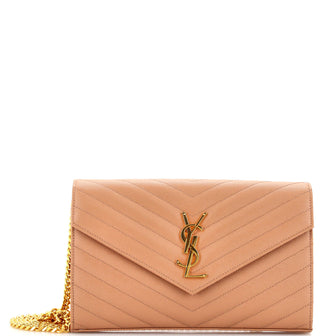 Saint Laurent Classic Monogram Wallet on Chain Matelasse Chevron Leather Medium
