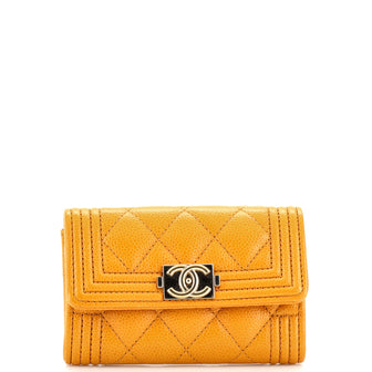 Chanel Boy Flap Card Case Quilted Caviar