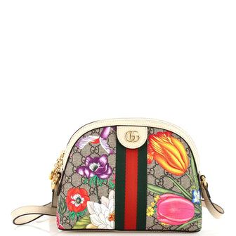 Gucci Ophidia Dome Shoulder Bag Flora GG Coated Canvas Small