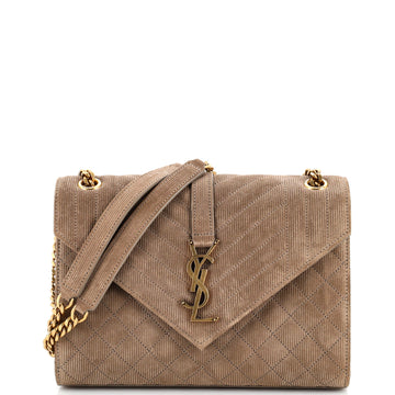 Saint Laurent Classic Monogram Envelope Satchel Quilted Suede Small