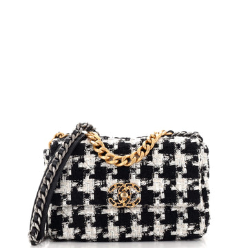 Chanel 19 Flap Bag Quilted Houndstooth Tweed and Ribbon Medium