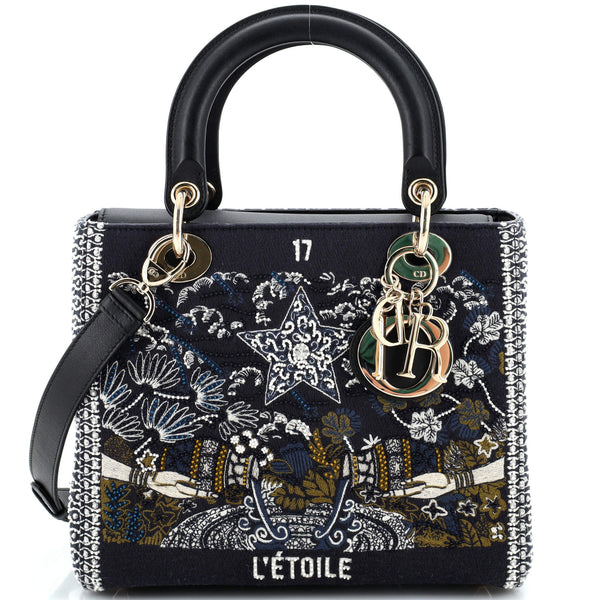 Christian Dior Tarot Lady Dior Bag Embellished Canvas Medium Blue