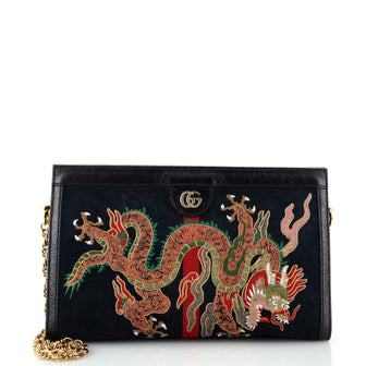 Gucci Ophidia Chain Shoulder Bag Embroidered Suede Medium