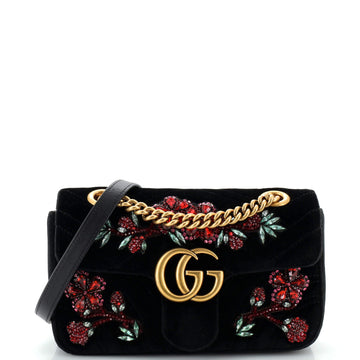Gucci GG Marmont Flap Bag Embellished Matelasse Velvet Mini