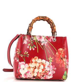 Gucci Bamboo Shopper Tote Blooms Print Leather Mini