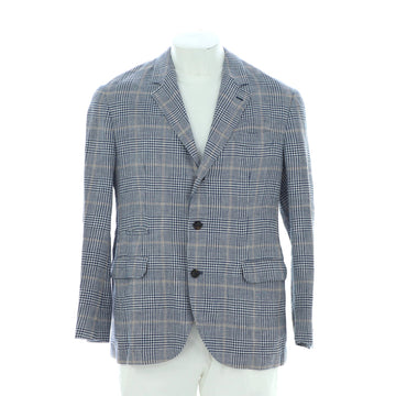 Brunello Cucinelli Men's Single Breasted Blazer Plaid Printed Linen Blend
