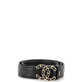 Chanel Woven Chain CC Buckle Belt Quilted Leather Wide