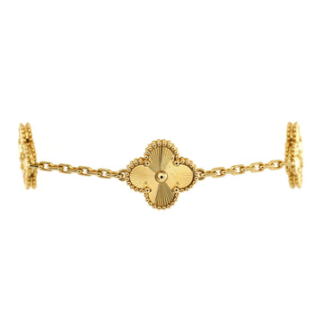 Van Cleef & Arpels Vintage Alhambra 5 Motifs Bracelet Guilloche 18K Yellow Gold