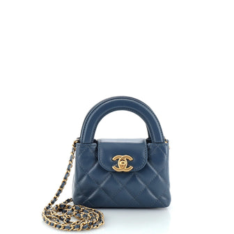 Chanel Kelly Top Handle Clutch with Chain Quilted Shiny Aged Calfskin