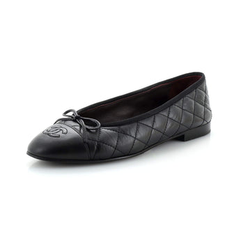 Chanel Women's CC Cap Toe Bow Ballerina Flats Quilted Leather