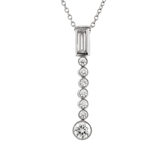 Tiffany & Co. Jazz Drop Pendant Necklace Platinum with One Baguette and Seven Round Diamonds