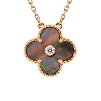 Van Cleef & Arpels Vintage Alhambra Pendant Necklace 18K Rose Gold and Mother of Pearl with Diamond