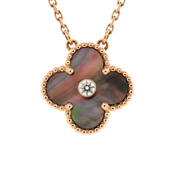 Van Cleef & Arpels Vintage Alhambra Pendant Necklace 18K Rose Gold and Mother of Pearl with Diamond