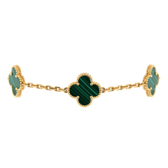 Van Cleef & Arpels Vintage Alhambra 5 Motifs Bracelet 18K Yellow Gold and Malachite