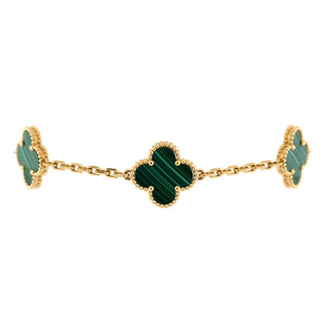 Van Cleef & Arpels Vintage Alhambra 5 Motifs Bracelet 18K Yellow Gold and Malachite