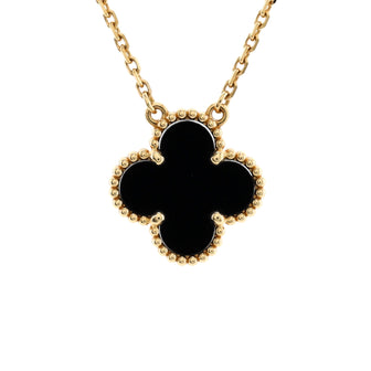 Van Cleef & Arpels Vintage Alhambra Pendant Necklace 18K Yellow Gold and Onyx