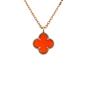 Van Cleef & Arpels Sweet Alhambra Pendant Necklace 18K Rose Gold and Carnelian
