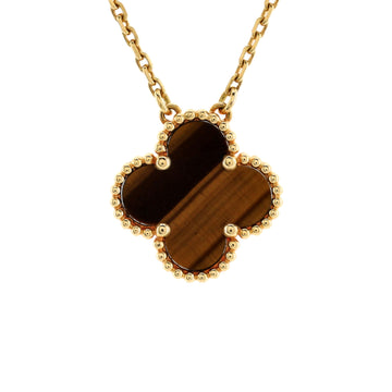 Van Cleef & Arpels Vintage Alhambra Pendant Necklace 18K Yellow Gold and Tiger Eye