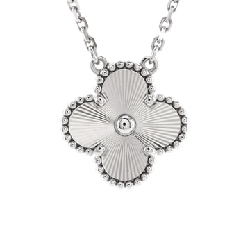Van Cleef & Arpels Vintage Alhambra Pendant Necklace Guilloche 18K White Gold