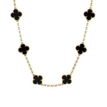 Van Cleef & Arpels Vintage Alhambra 10 Motifs Necklace 18K Yellow Gold and Onyx