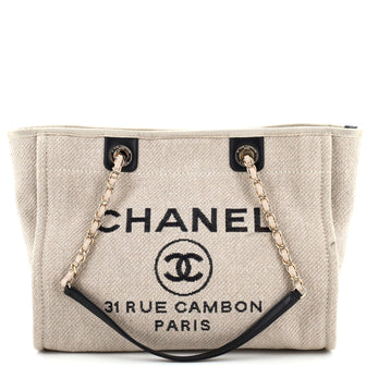 Chanel Deauville NM Chain Handle Tote Mixed Fibers Small