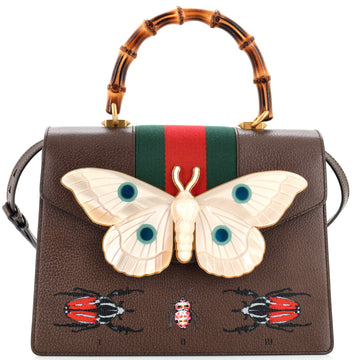 Gucci Web Falena Moth Top Handle Bag Printed Leather Medium
