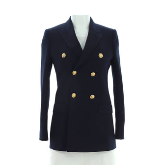 Celine Women's 6 Button Peak Collar Long Blazer Jacket Diagonal Wool
