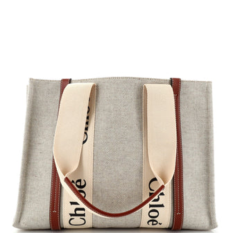 Chloe Woody Tote Canvas with Leather Medium