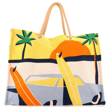 Hermes Apres la Vague Beach Bag Printed Toile