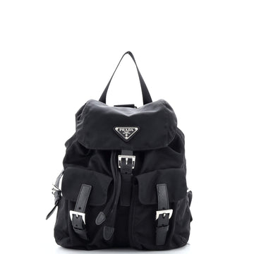 Prada Vela Double Front Pocket Backpack Tessuto with Saffiano Leather Small