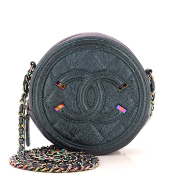 Chanel Filigree Round Clutch with Chain Quilted Iridescent Caviar Mini