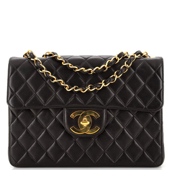 Chanel Vintage Classic Single Flap Bag Quilted Lambskin Jumbo