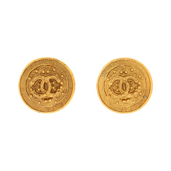 Chanel Vintage CC Logo Round Clip on Earrings Textured Metal