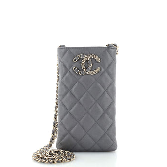 Chanel French New Wave Phone Holder Crossbody Bag Quilted Caviar