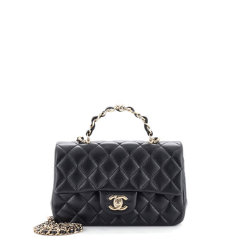 Chanel Classic Single Flap Chain Top Handle Bag Quilted Lambskin Mini