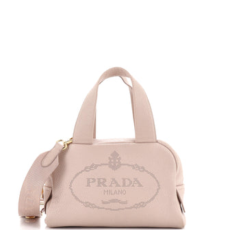 Prada Logo Bowler Bag Perforated Leather Medium