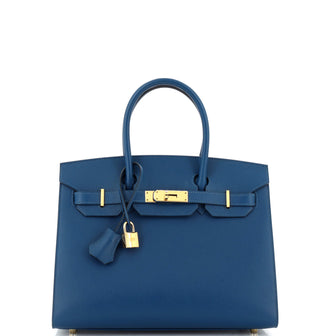 Hermes Birkin Sellier Bag Blue Madame with Gold Hardware 30