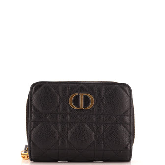 Christian Dior Caro Zipped Wallet Cannage Quilt Grained Calfskin Compact