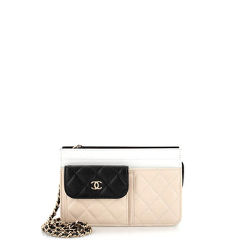 Chanel Tricolor CC Multi-Pocket Wallet on Chain Quilted Goatskin