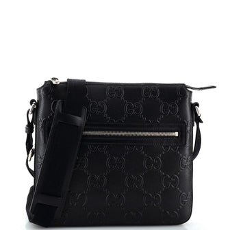 Gucci Front Zip Messenger GG Embossed Perforated Leather Small