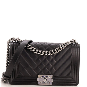 Chanel Boy Flap Bag Mixed Quilted Chevron Calfskin Old Medium
