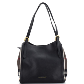Burberry Canterbury Tote Leather and House Check Canvas Small
