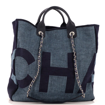Chanel Deauville Logo Shopping Tote Printed Raffia Large