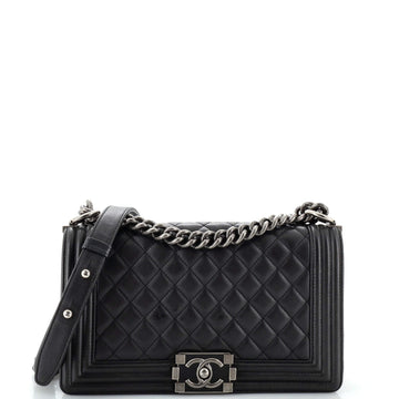 Chanel Boy Flap Bag Quilted Lambskin Old Medium