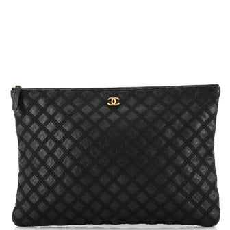 Chanel Double Stitch O Case Clutch Quilted Calfskin Large