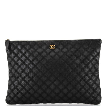 Chanel Double Stitch O Case Clutch Quilted Calfskin Large